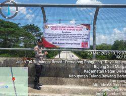 Cegah Pelemparan Batu di Tol Terpeka, Polsek Tulang Bawang Tengah Patroli di Over Pass dan Pasang Spanduk imbauan Larangan