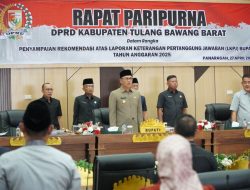 Bupati Tubaba Hadiri Rapat Paripurna Penyampaian Rekomendasi LKPJ 2025