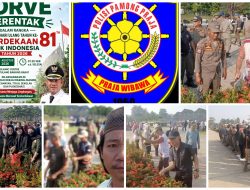 Menyambut HUT RI ke-81, Sat POL PP Tubaba Bersama OPD Gelar Gotong Royong Bersihkan Lingkungan Islamic Center